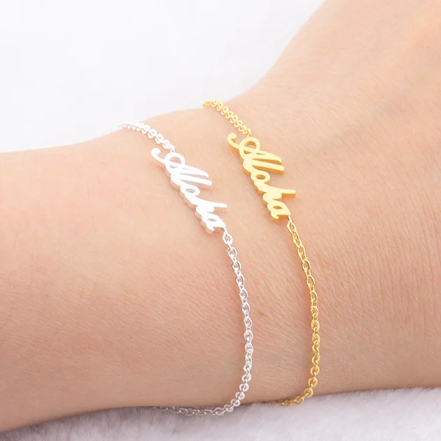 Personalized Monogram Initials Bracelet Custom Stainless Steel Bracelet  Bijoux Femme Rose Jewelry For Women - Customized Bracelets - AliExpress