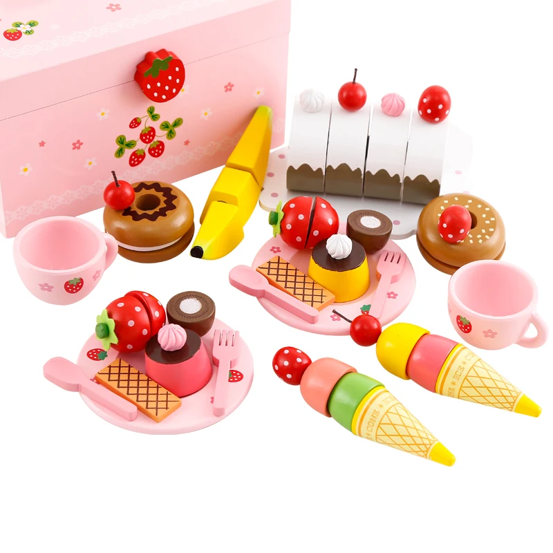 Лидер продаж вишневый медведь набор для десертов с мороженым фрукты деревянные закуски послеобеденного чая игрушки детей