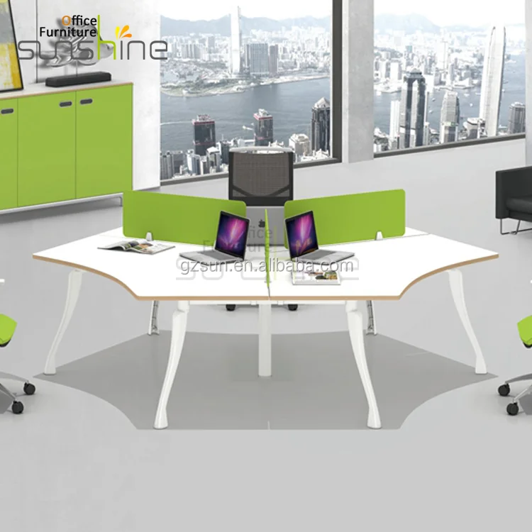 Round shaped 3 person office workstation