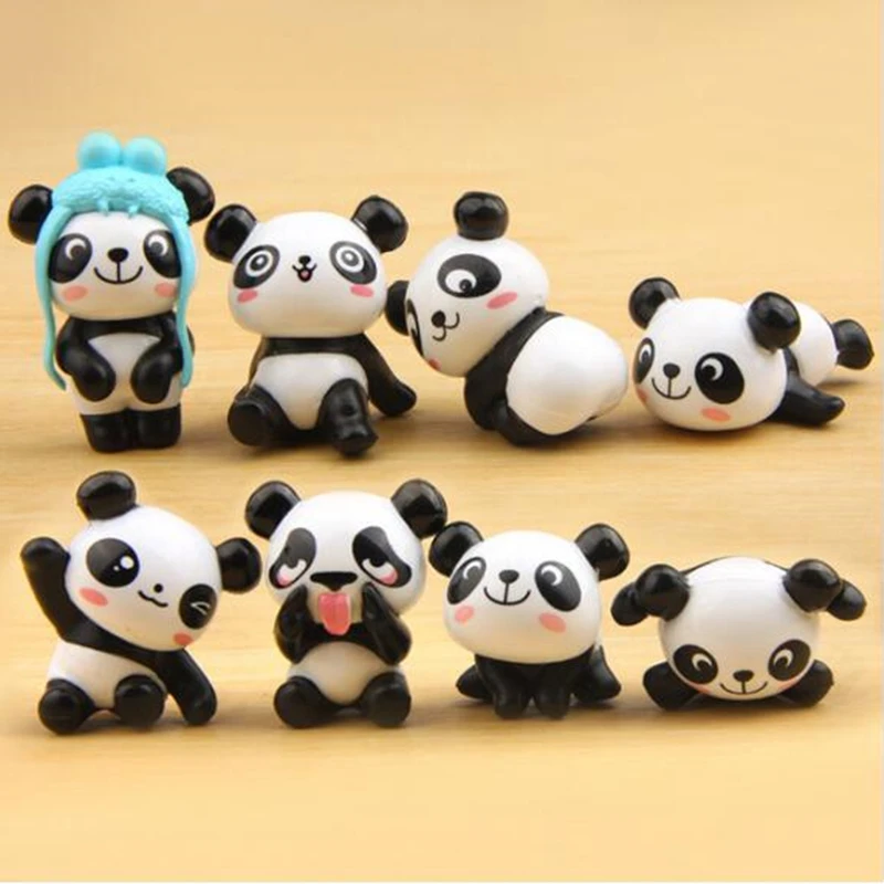 8 шт. Лидер продаж супер милая панда фигурки героев мультфильмов для девочек аниме Рождественская вечеринка поставка для детей Декор панда торт Топпер