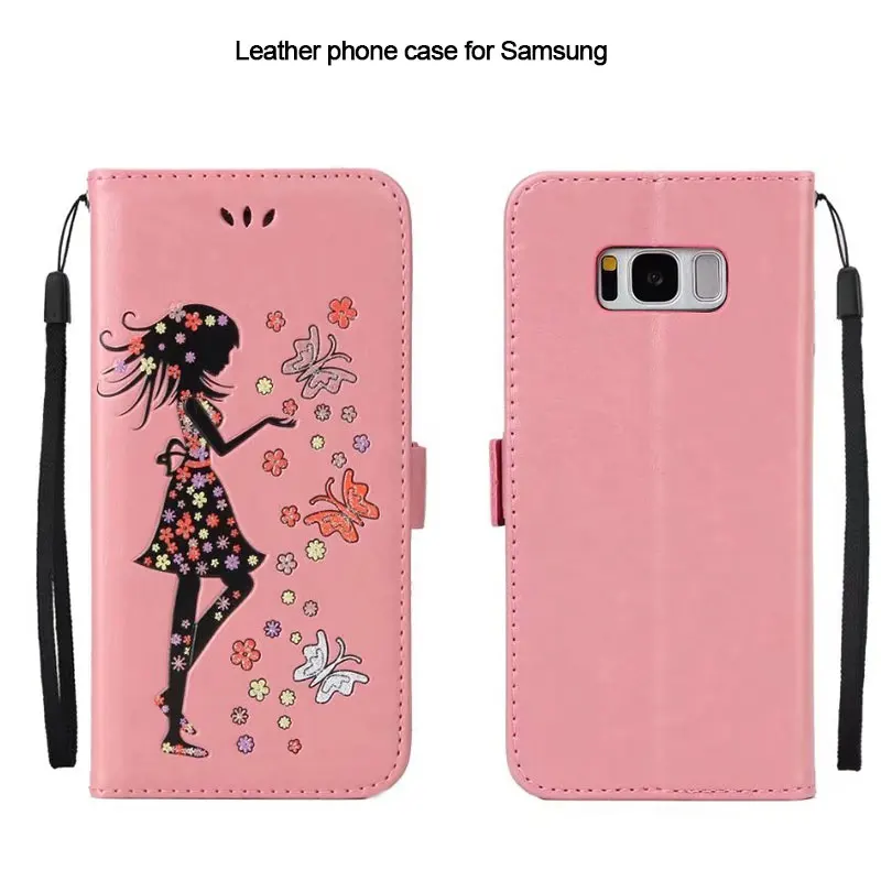 Cute Girl Side Flip PU Leather Case For Samsung S8 Wallet Case For