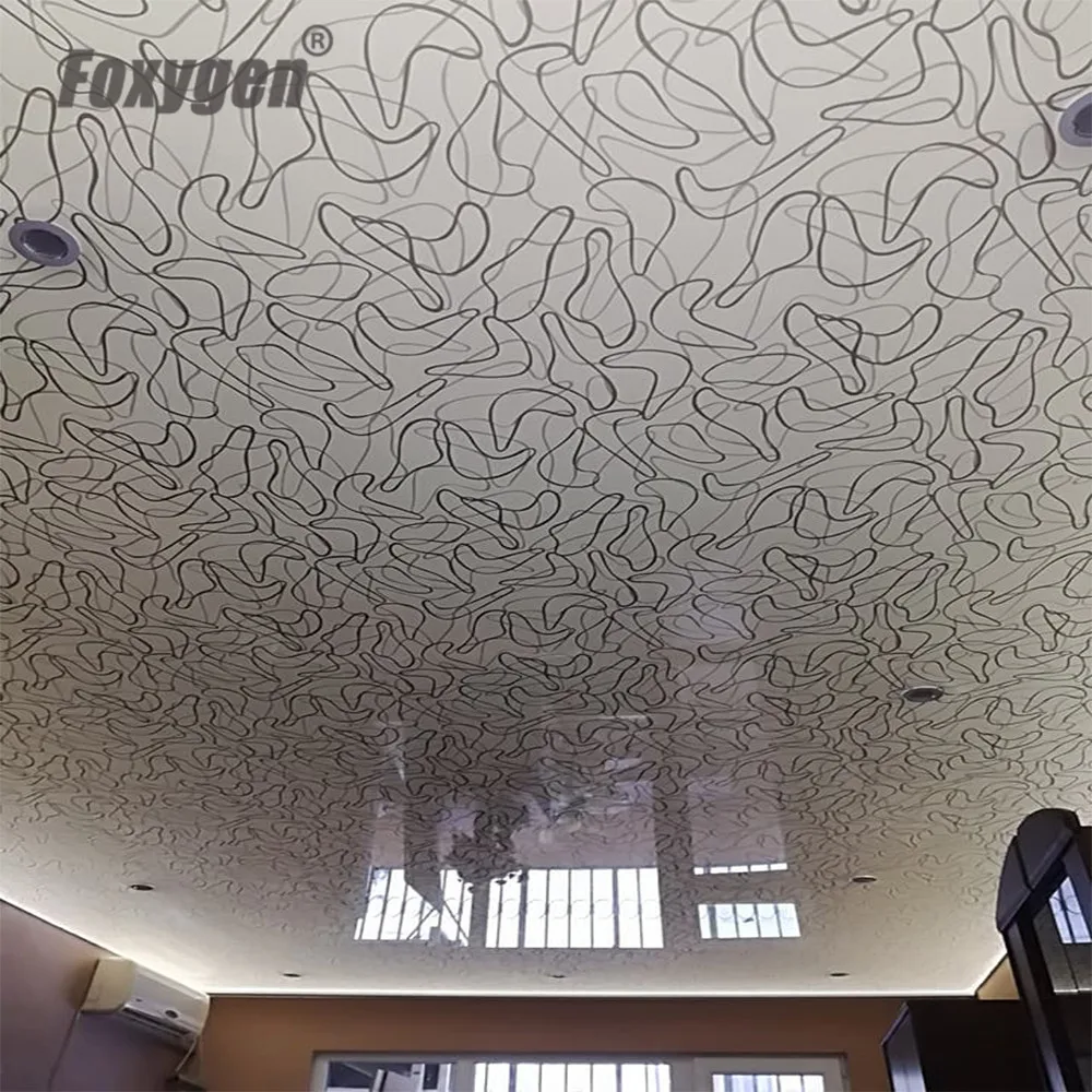 product oem odm waterproof pvc glossy film line patterns interior room decoration false ceiling pop design glossy stretch ceiling-3