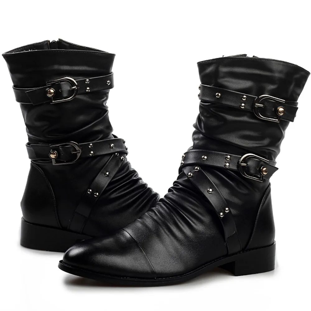 Cool Fashion Quality Pleated Leather Motorcycle Ankle