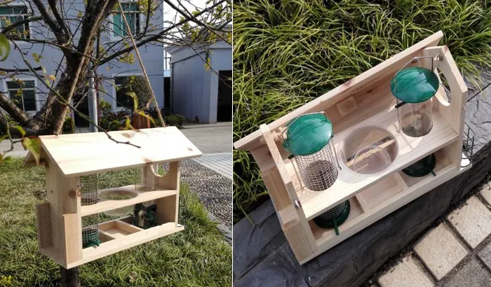 Автоматическая Большая подвесная деревянная кормушка для диких птиц для сада