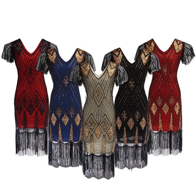 Coldker Ladies 20s 1920s Roaring Flapper Costume Sequin Gatsby Black Blue Fancy Dress