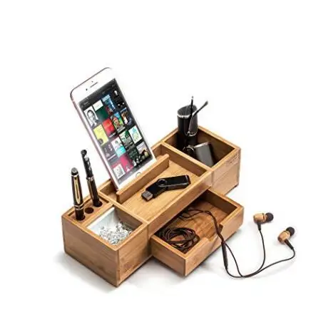 
Настольный органайзер с подставкой для телефона из бамбука 