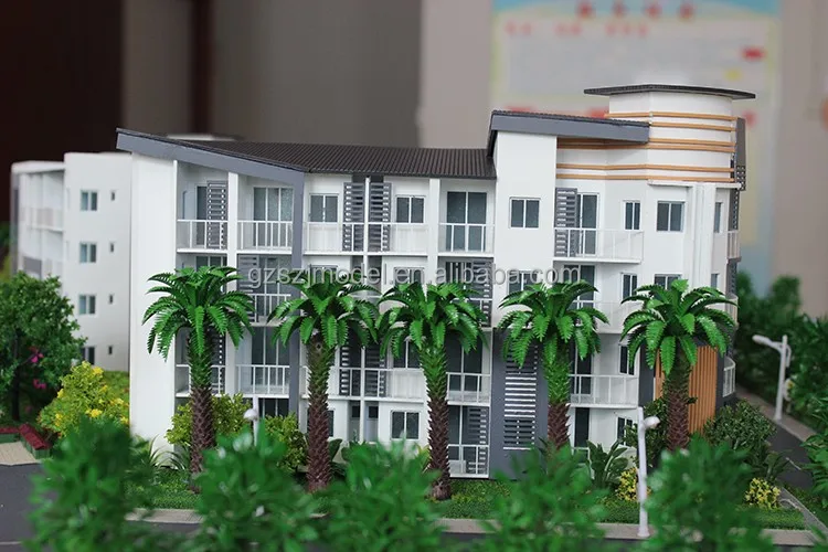 
 3d-архитектура физических моделей с моделями деревьев, автомобилей и мебели  