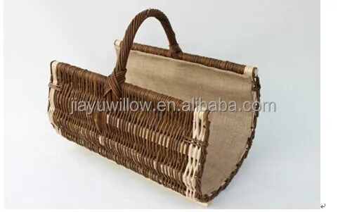 Handmade Log Basket Wicker Holder Log Basket with Wheels Wholesale
