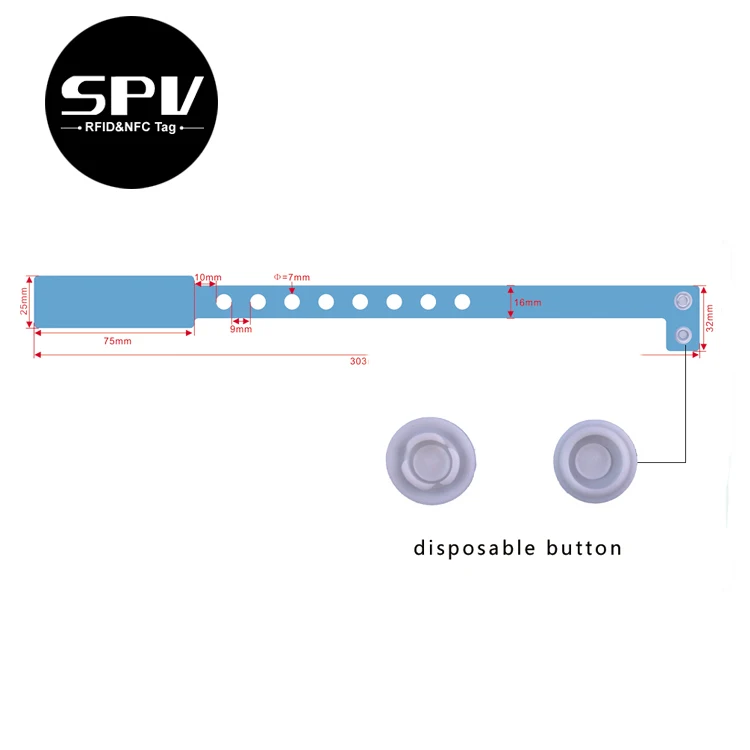 Hospital Ultralight PVC RFID NFC Wristband Waterproof Adjustable Disposable Passive 13.56mhz