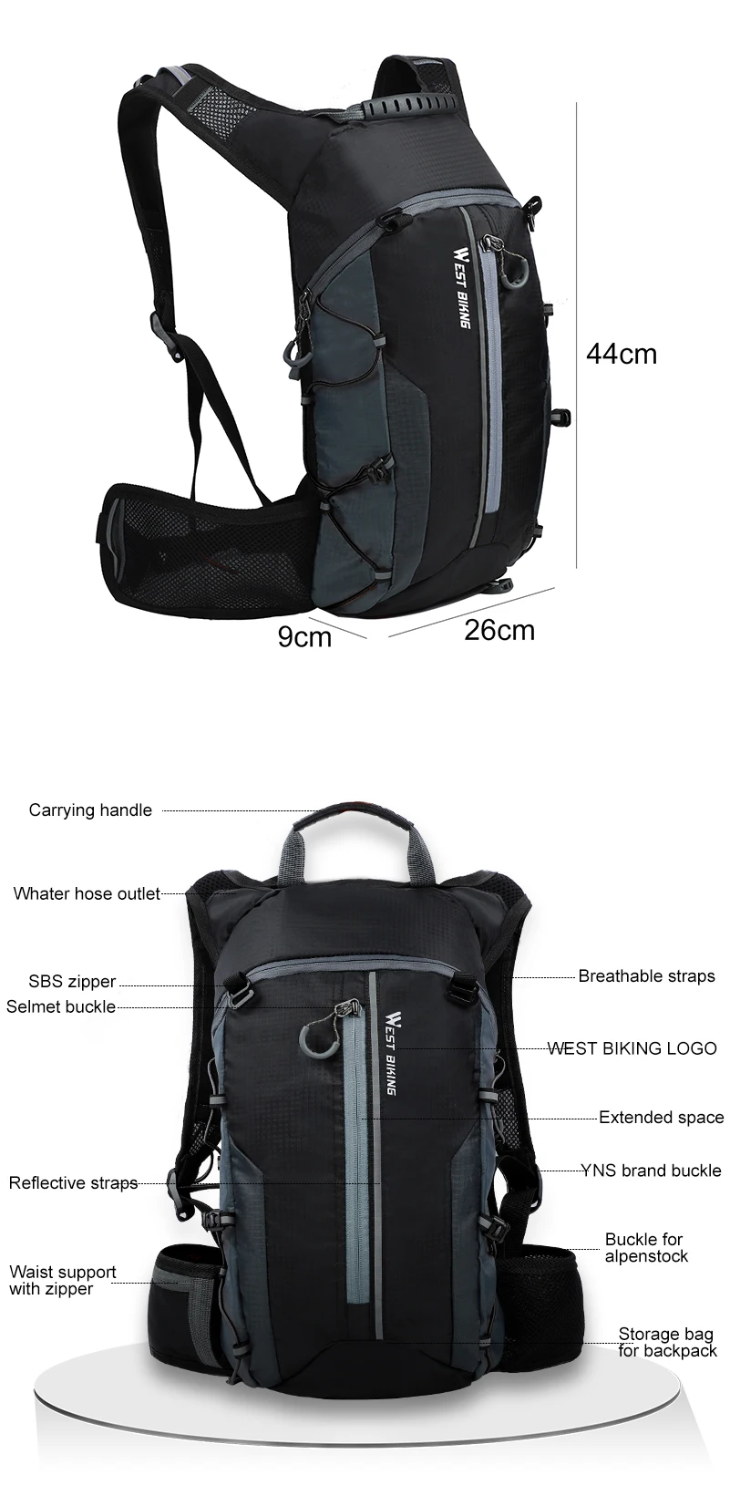 West Biking 10l Ultralight Portable Folding Bicycle Backpack Pouch