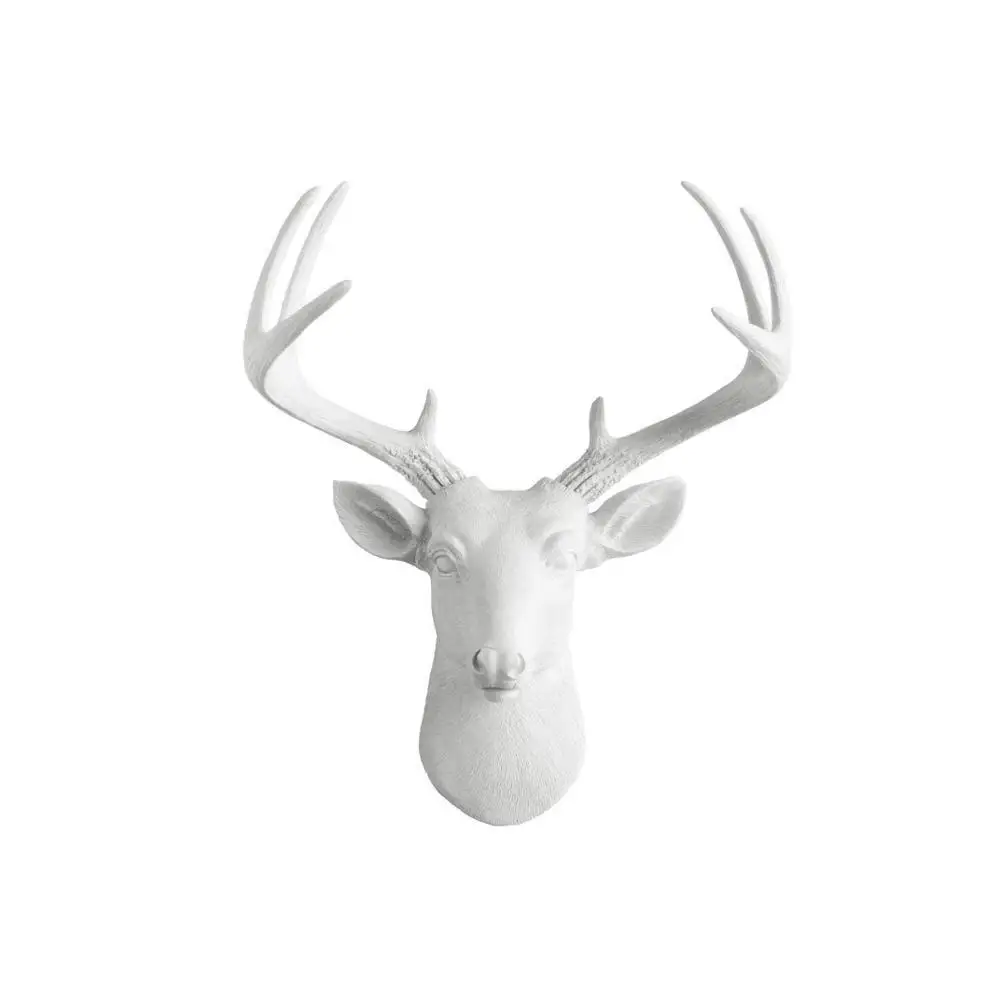 Polyresin Animal Heads Wall Charmers Mini White Faux Deer Head - 14