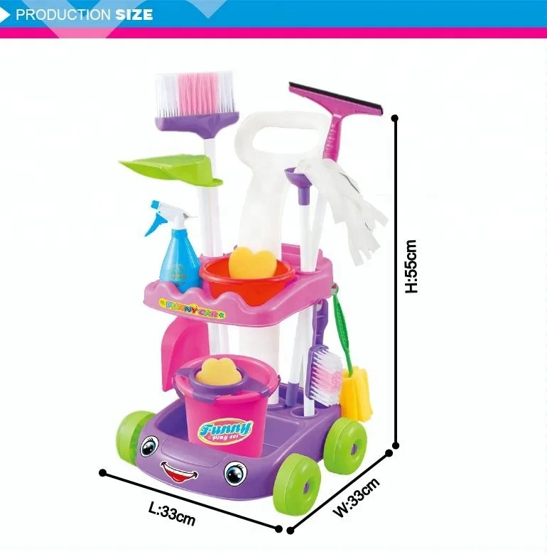 
Развивающая Семейная Игрушка, инструменты для уборки, пластиковая тележка, забавный детский набор для уборки, для ролевых игр 