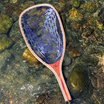 Epuisette PecheFilet d'atterrissage de pêche Cadre en Bois en Maille de