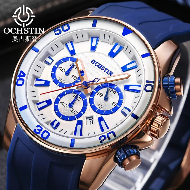 OCHSTIN 094 Chronograph Date Men Watch Top Brand Luxury  Sport Male Clock Rubber Strap Casual Wrist Quartz Mens Watches