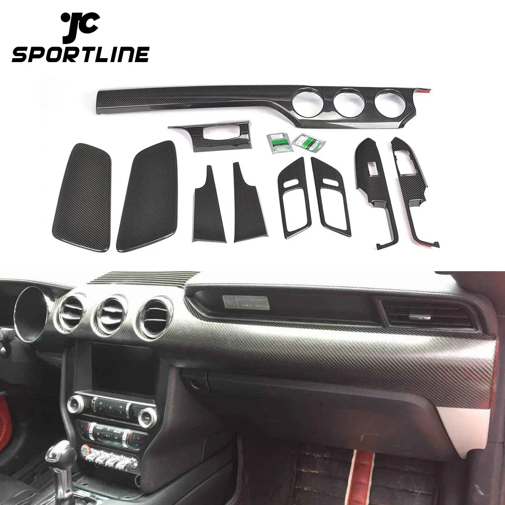 32Pcs Red Carbon Fiber Full Interior Kit Cover Trim For Ford Mustang  2015-2019