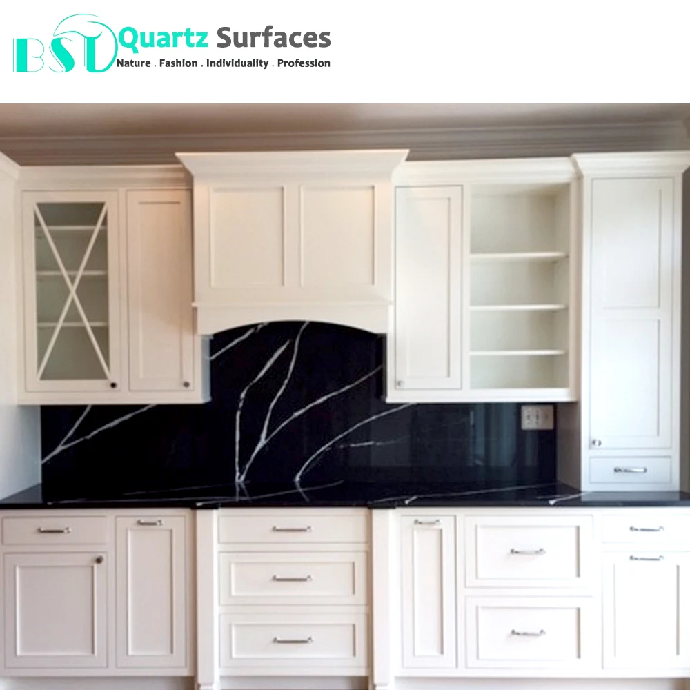 New Look Black Marquina Artificial Quartz Stone Slabs with White Veins