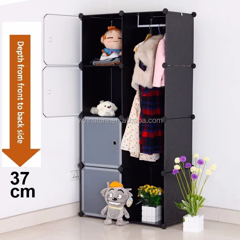 Pink Plastic Wardrobe Storage Box Cube With Clothes Rail Storage Interlocking System Cabinet Organiser Storing