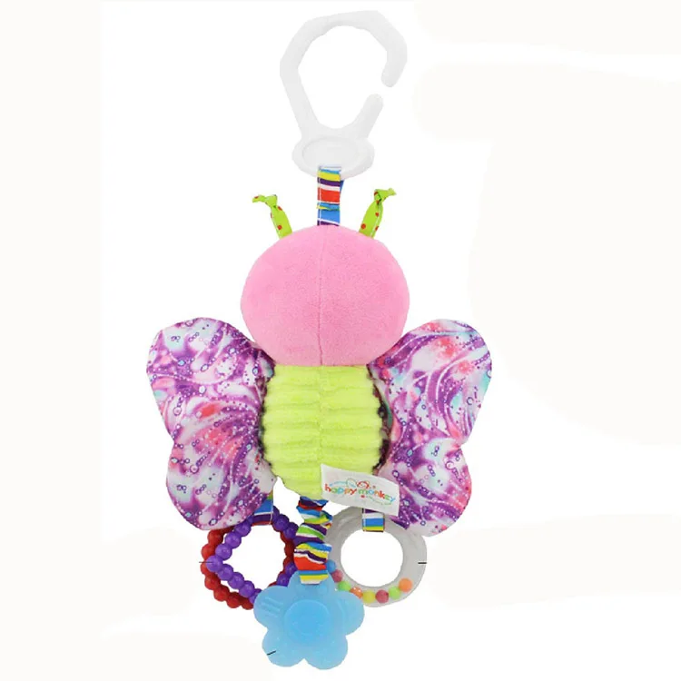 
H026A погремушка в виде розовой бабочки со свистком для прорезывания зубов подвесная кровать для автомобиля 