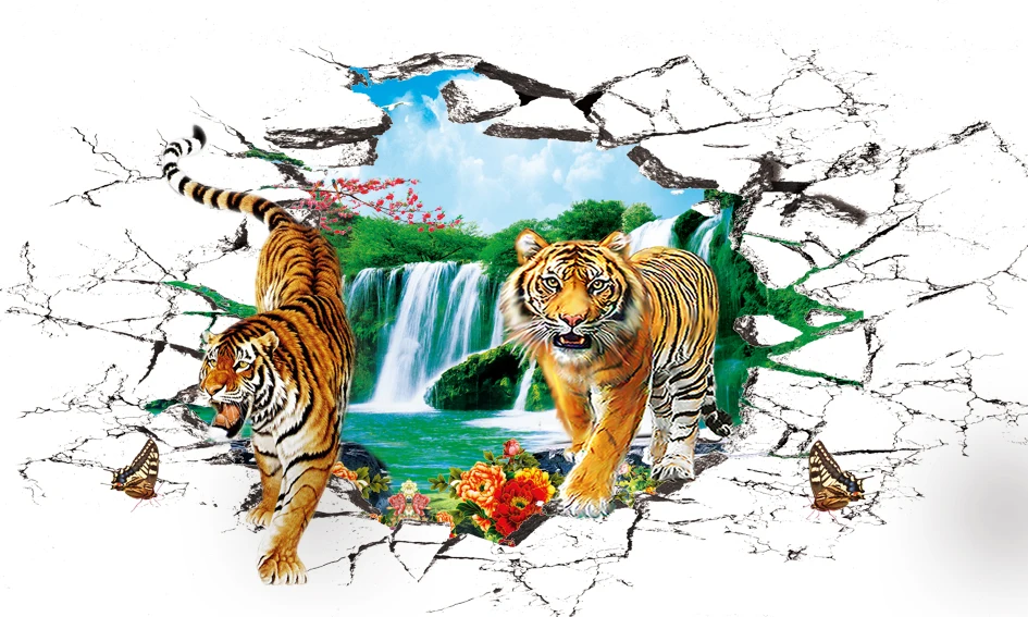 Papel De Parede Animais Tigre Correndo Rio 3D Anm237 com o Melhor Preço é  no Zoom