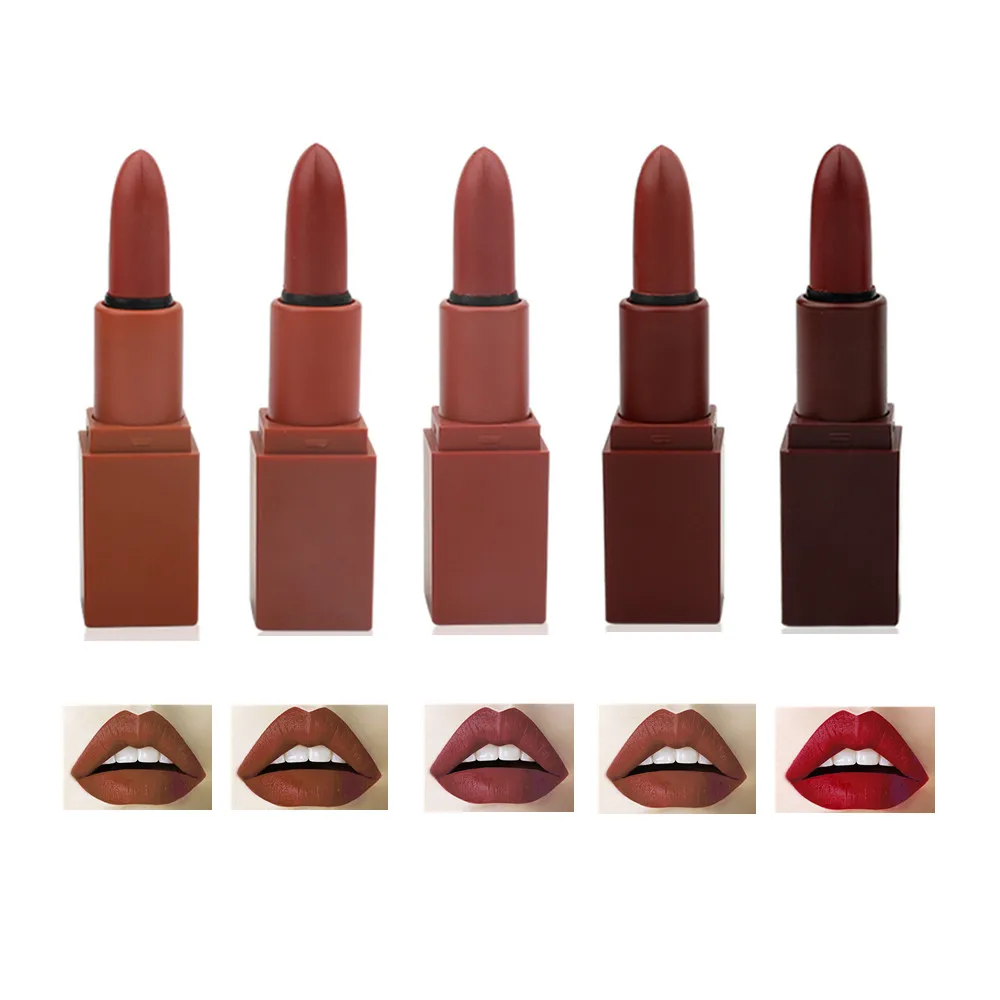 Private Label 5-in-1 Matte Lipstick and Waterproof Lip Gloss Set Travel Size Makeup for Lips with Custom Logo