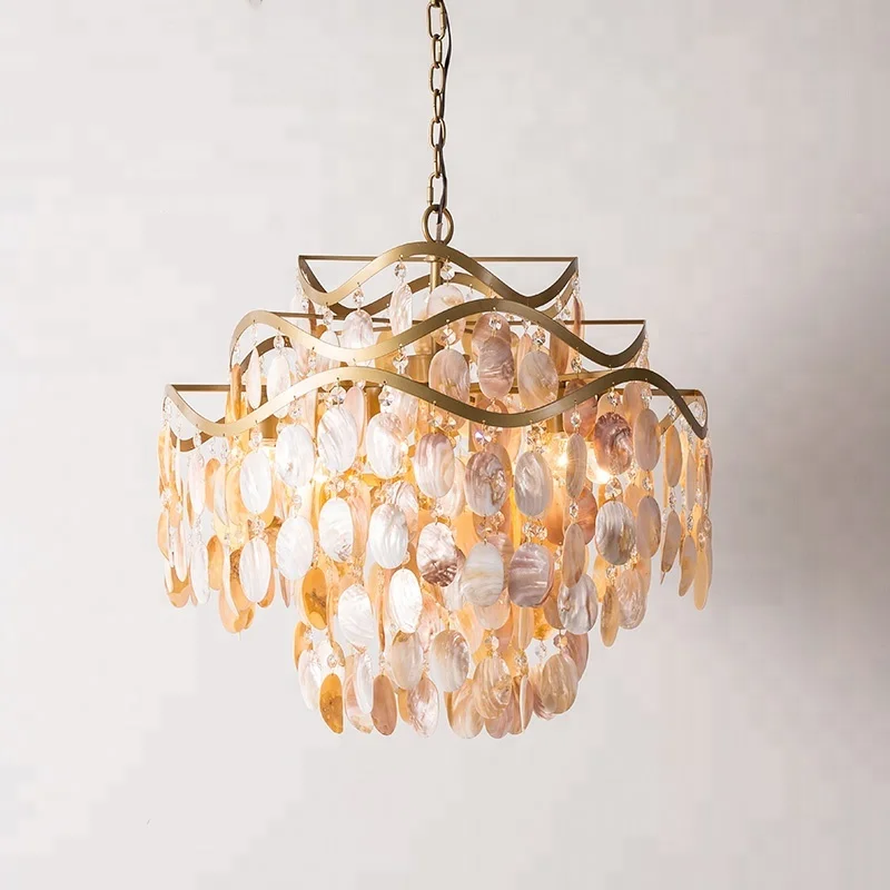 Creative sea shell polished crystal pendant light copper hanging led pendant lights ETL89035