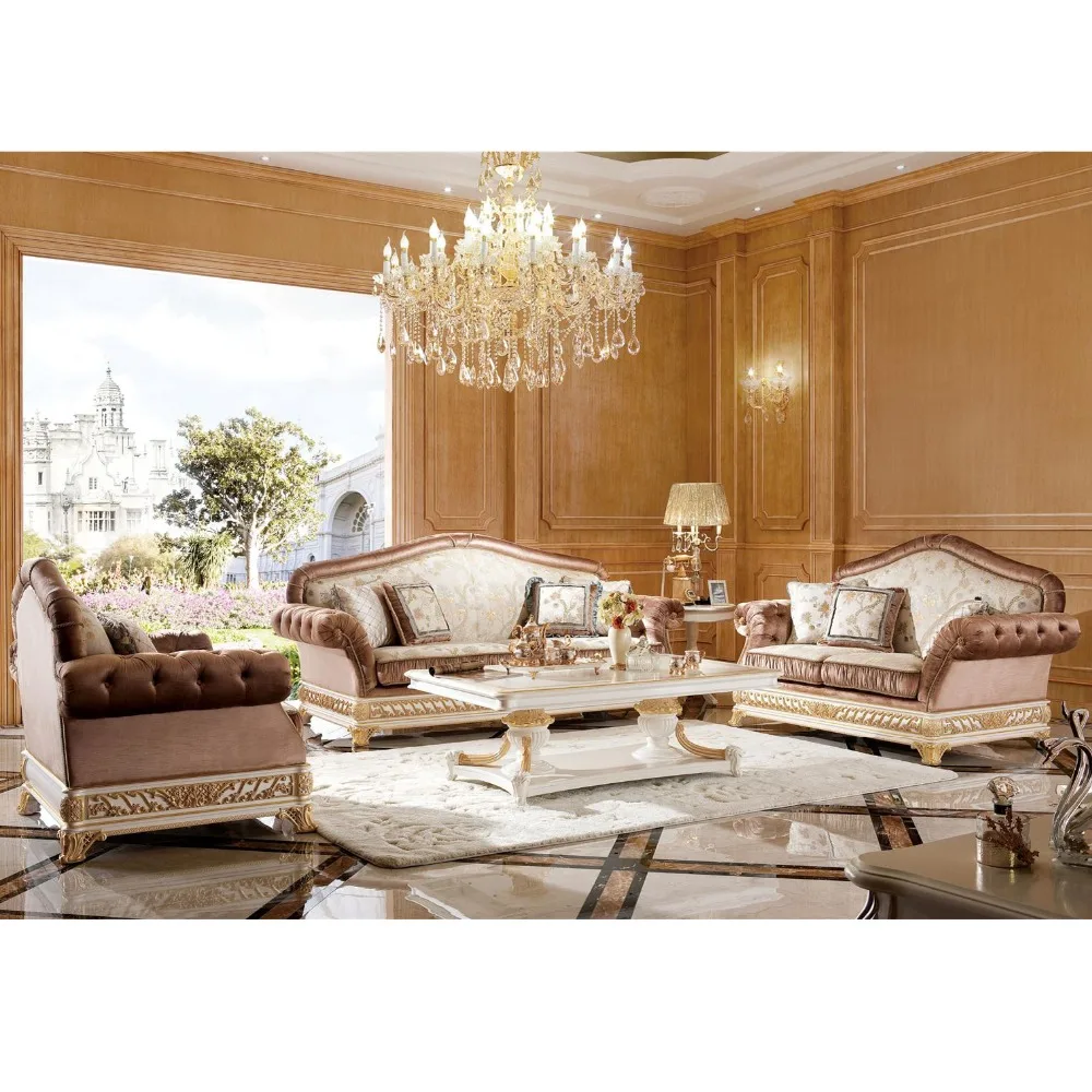 YB62 Elegant White Gold Living Room Sofa Set