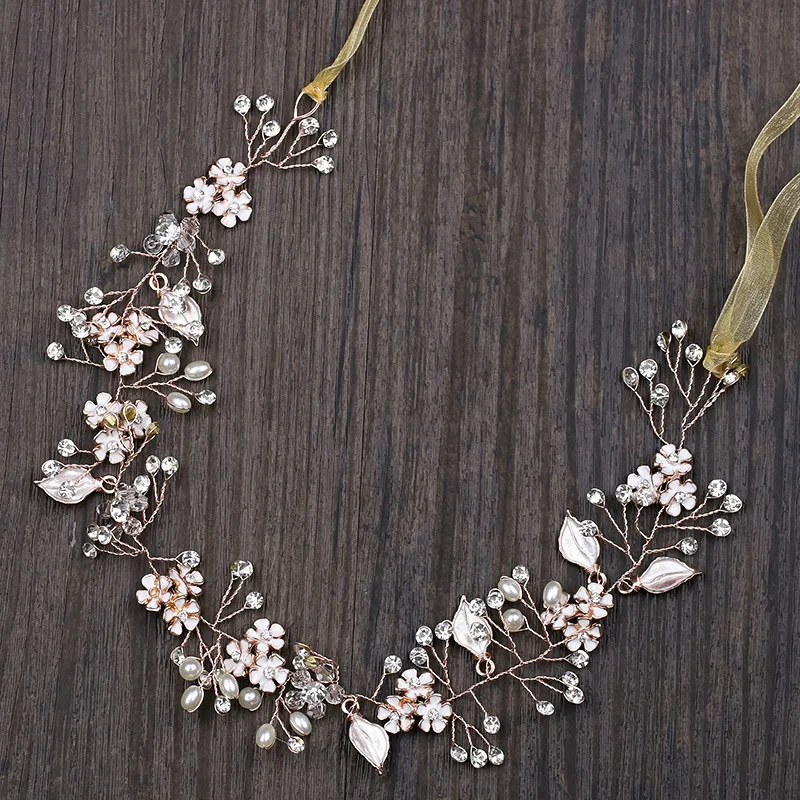 HSS6115 розовые золотые цветочные аксессуары для волос для женщин на свадьбу оптом Кристальные свадебные аксессуары для волос