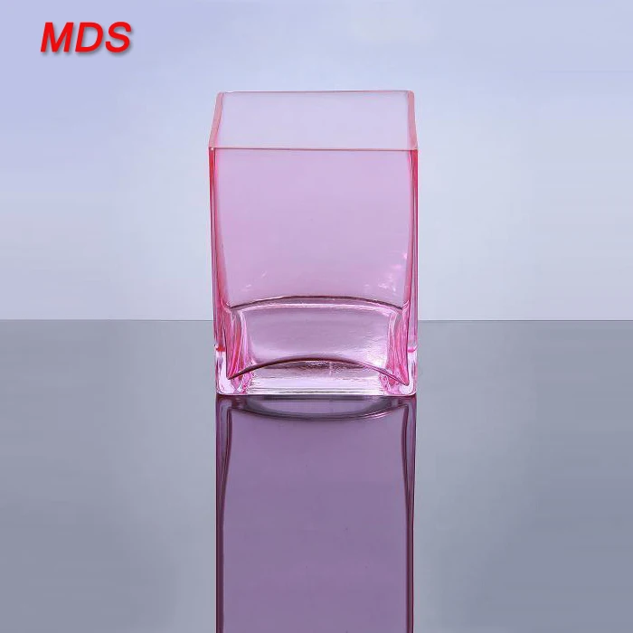 Block Cheap Different Sizes square pink Glass Vase