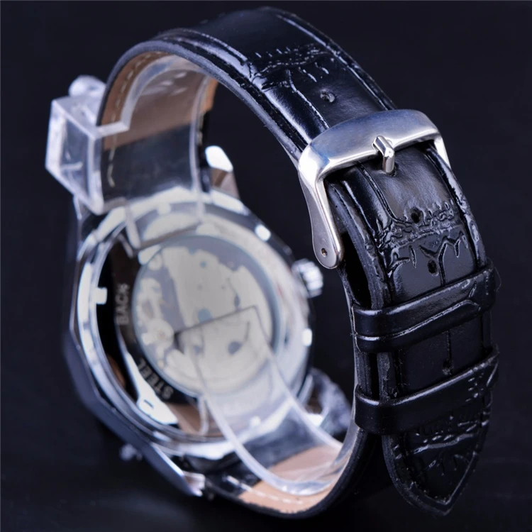 Winner Orologio Da Polso Meccanico Uomo – Quadrante Scheletrato A Triangolo, Movimento Automatico, Cinturino In Pelle, Cassa In Acciaio, Impermeabile