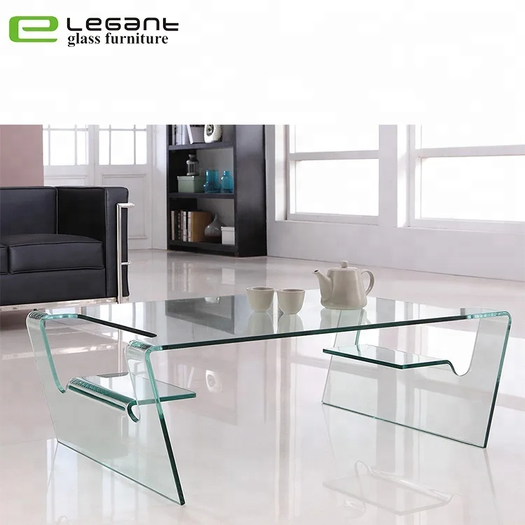 45 Degrees Beveled Curved Glass Center Table