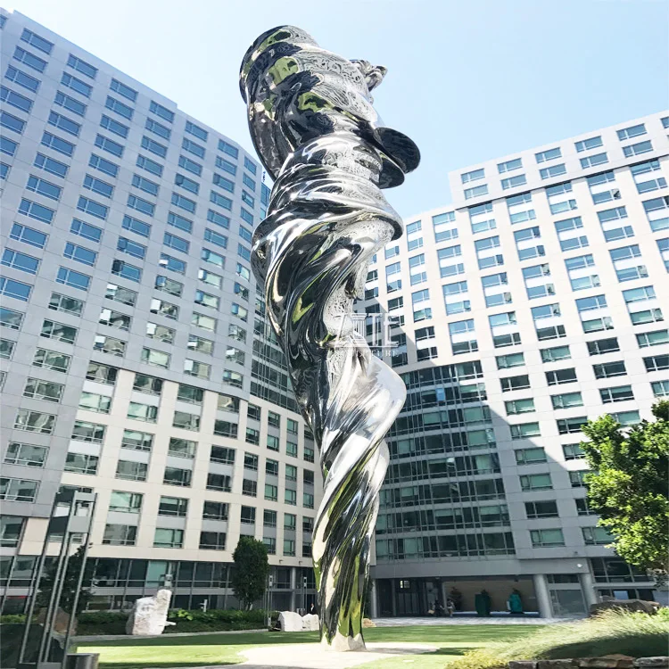 Art Large Abstract Metal Wind Cyclone Statue Stainless Steel Tornado Sculpture by the Sea