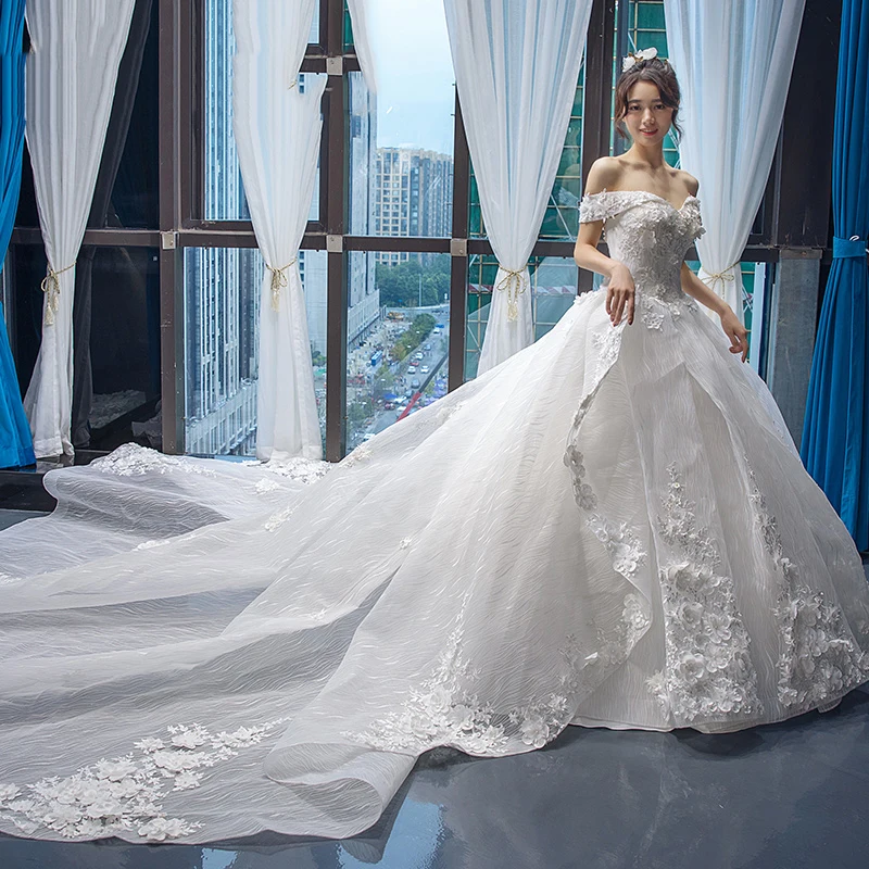 Wedding Dresses Bridal Ball Gowns White Ivory Off Shoulder Elegant Princess 2019 