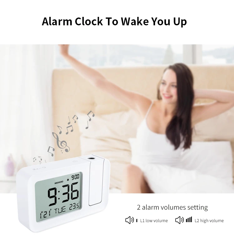 2023  Alarm Clock Projector Blue on Black China Factory Azan Smart Beam Projection Alarm Clock