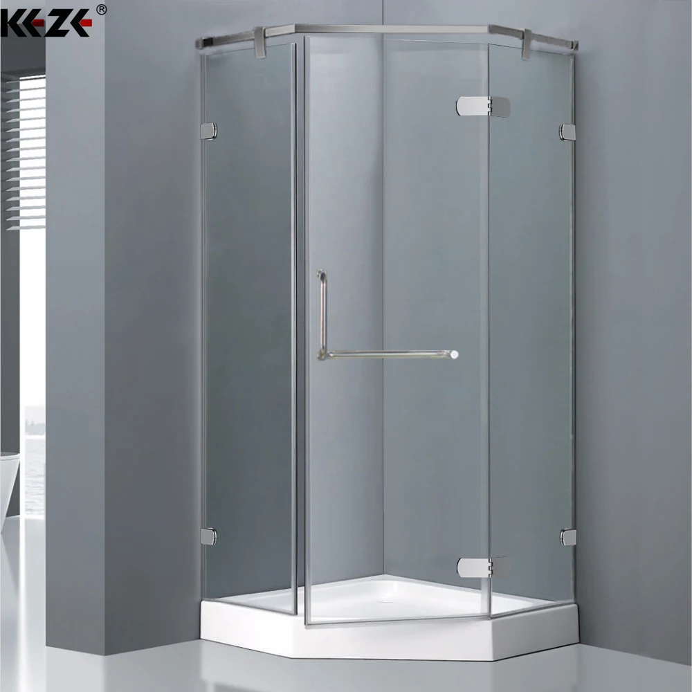 Hexagon Shower Enclosure Components Hardware Kit Modern Frameless Shower Door Tempered Safety Glass Custom Size Brass Acrylic