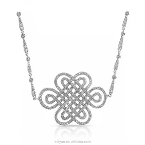 Keiyue Traditional Culture Sterling Silver Pendant Chinese Knot Design Enduring Love Zircon Stone for Engagement