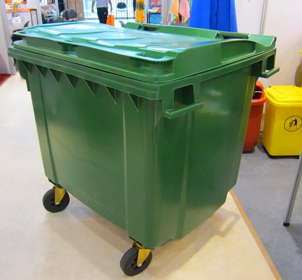New Design 4-Wheel 1100L Eco-Friendly Plastic Outdoor Rolling Cover Plastic Garbage Waste Bin for Hotel Use