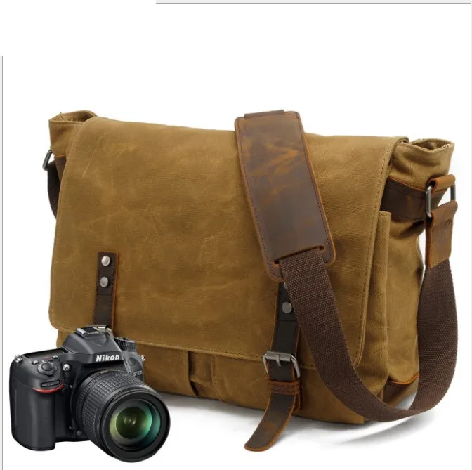 Retro Vintage Style Oil Wax Canvas Video Sling Camera bag