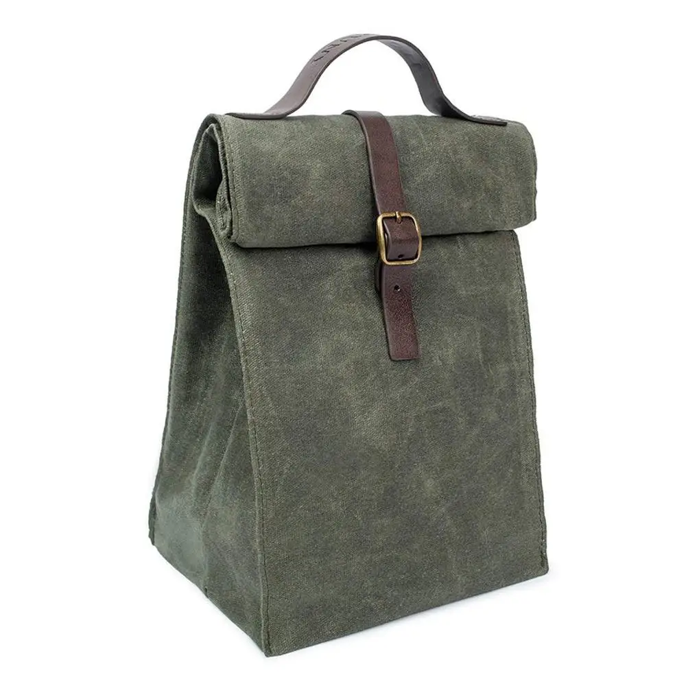 Reusable Thermal Insulated Lunch Bag with handle Waterproof ... Waxed Canvas 