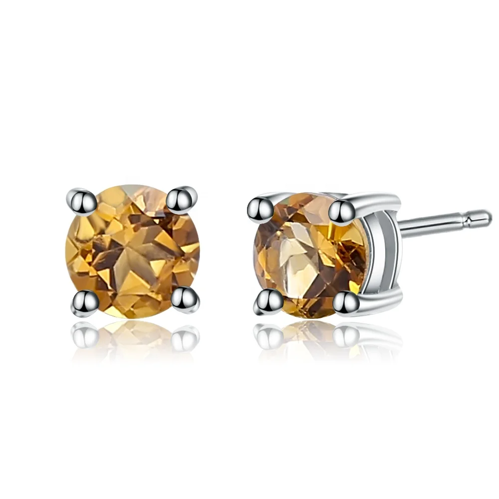 Abiding 5mm Round Natural Citrine Gemstone Genuine 925 Sterling Silver  Fashion Jewelry for Women Stud Earrings