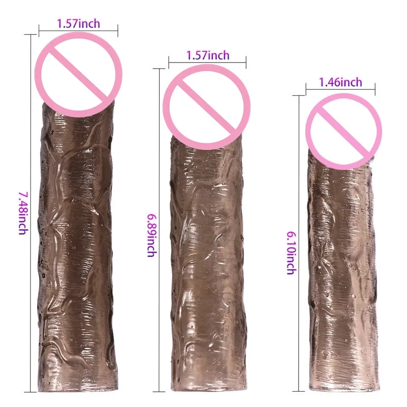 Reusable Transparent Condom Long Lasting Particles Penis Sleeve TPE Penis Extender