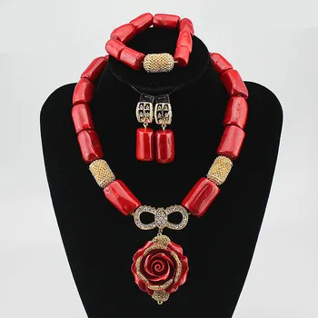 Queency Jewelry Luxury Set Big Coral Beads Jewelry Sets African Bridal Jewelry Set Wedding Indian