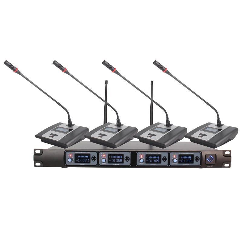 Профессиональный UHF 4-канальный беспроводной петличный