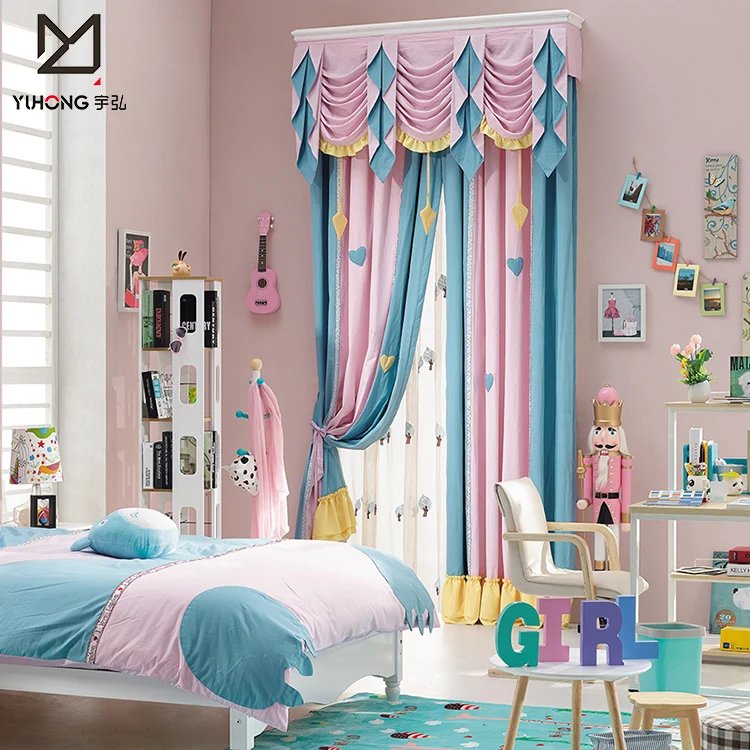 Cortinas opacas de doble capa para habitación de niños, visillos coloridos  de estilo princesa para ventana, sala de estar, dormitorio de niña -  AliExpress