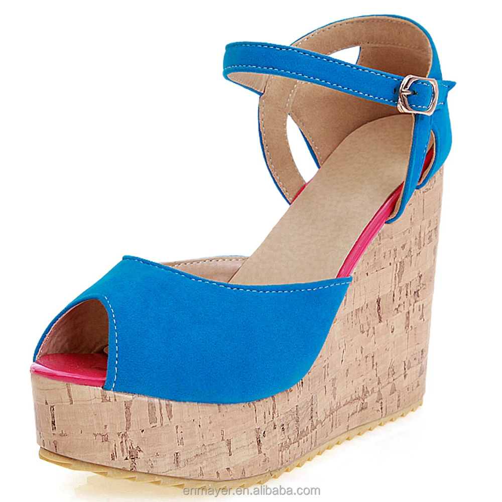 Source Wholesale high quality station fabric upper patch cork covered heel  girls wedge sandals on m.