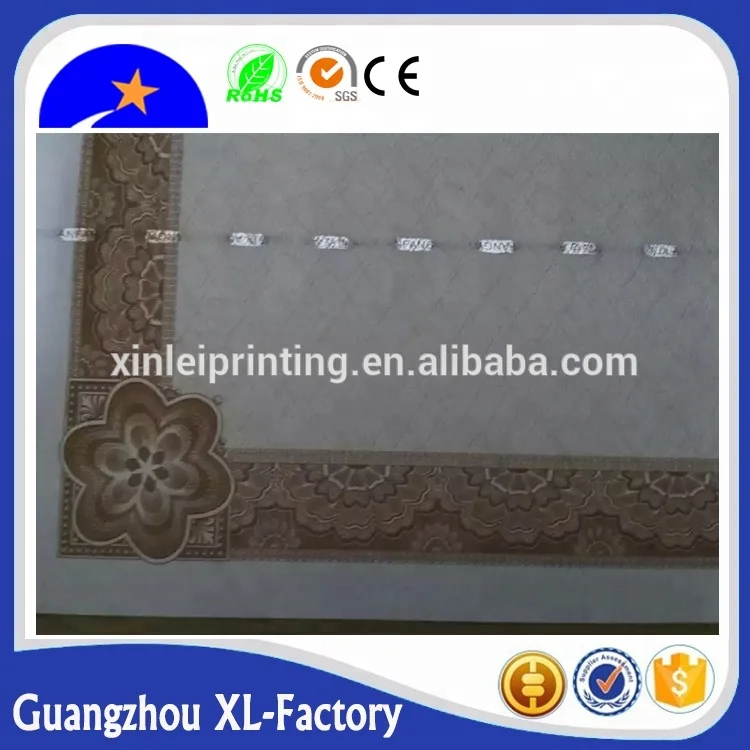 Custom Watermark Paper with Hologram and Security Thread, Anti-fake Certificate Paper,certificate Printing