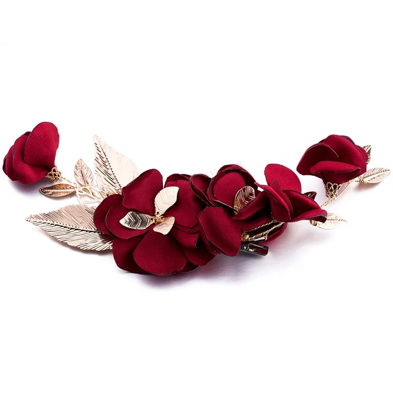 Fashion Handmade Red Rose Hair Accessory Bridal Fancy Gold Leaf Bride Hair  Clips Design - Buy Fashion Stone Hair Clips,Fashion Plastic Hair Clip,Fancy Hair  Accessories Claw Clips Product on 