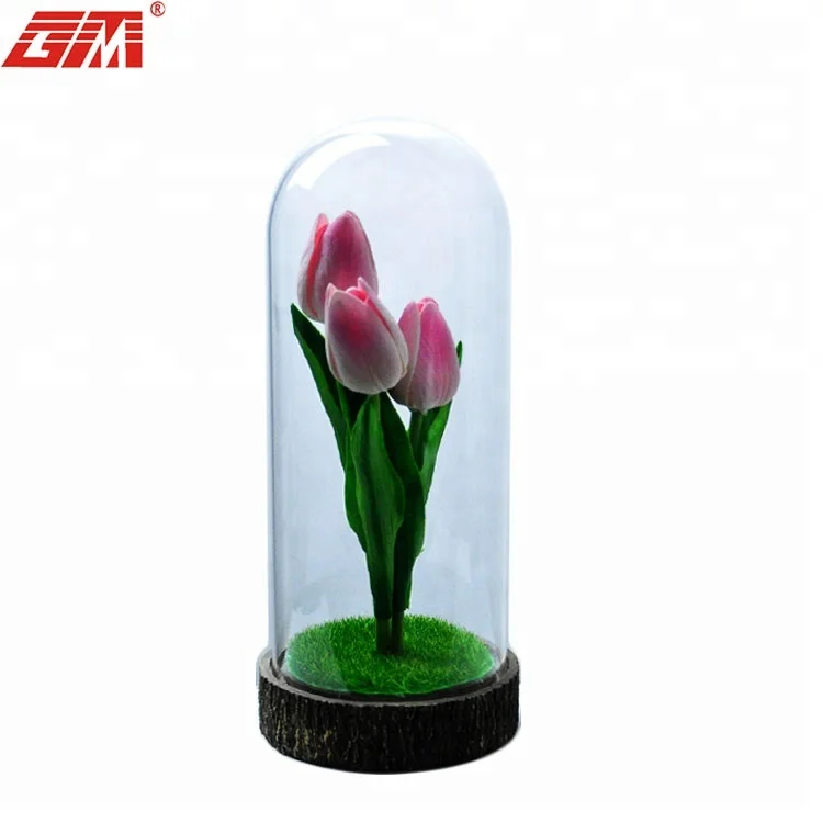 Decorative preserved tulip in glass dome with led light factory