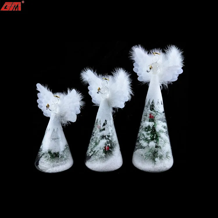 Handmade glass ornament led christmas angel with optical fiber wings supplier