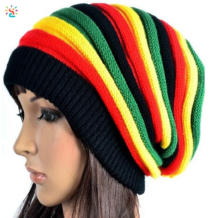 Jamaican Rasta Hat Multi-colour Striped Slouchy Beanie Gorro Reggae Free  Rasta Hat Crochet Pattern Beanie Cap