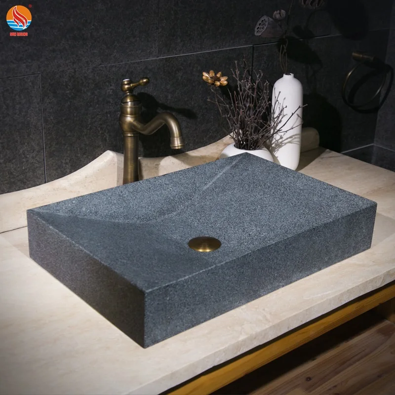 Moden Style Natural Black Granite Sink  Natural Stone Wash Basin